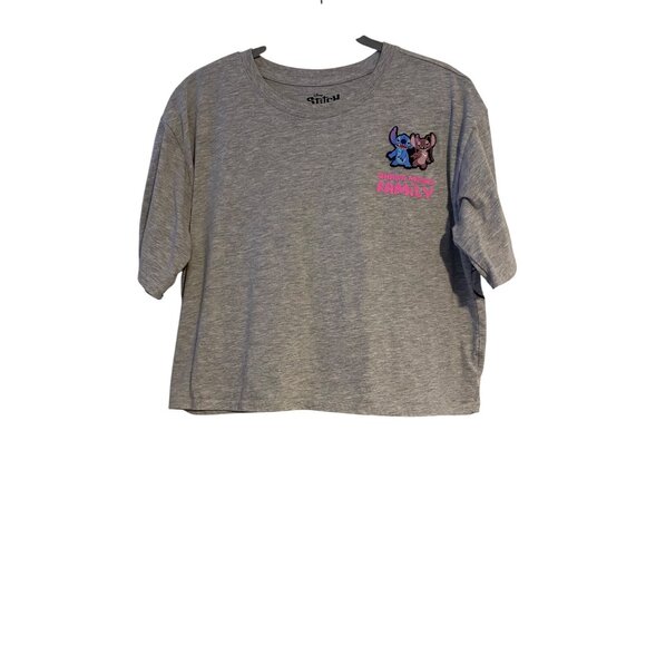Disney Stitch Ohana Means Family Heather Gray Womens Crop Top XXL Y2K Workout - Picture 1 of 9